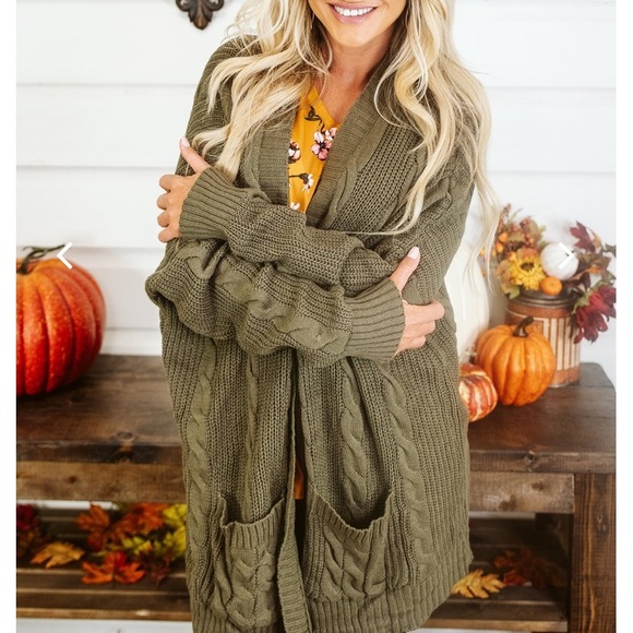 Olive Open Front Cardigan - Picture 3 of 9